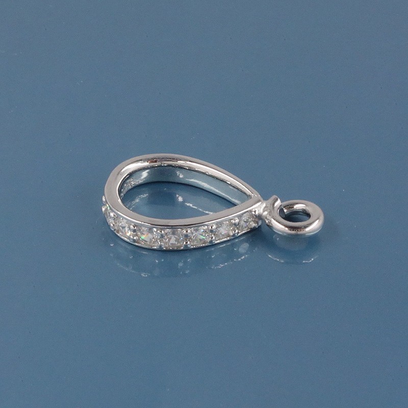 Large Sterling Silver CZ Crystal Pendant Bail Connector, Open Loop #33421