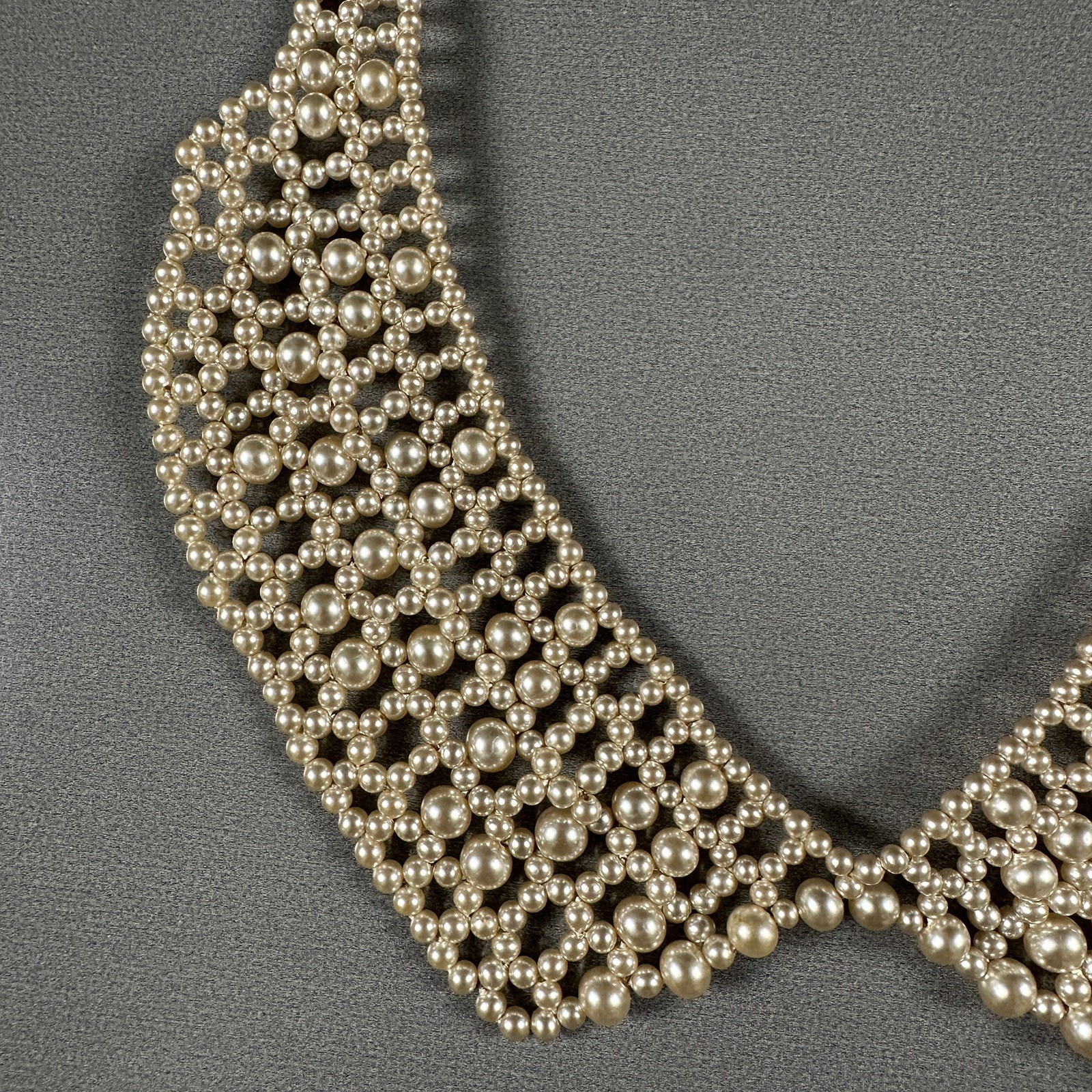 Vintage Beaded Necklace Bib Collar Choker Cream 13″