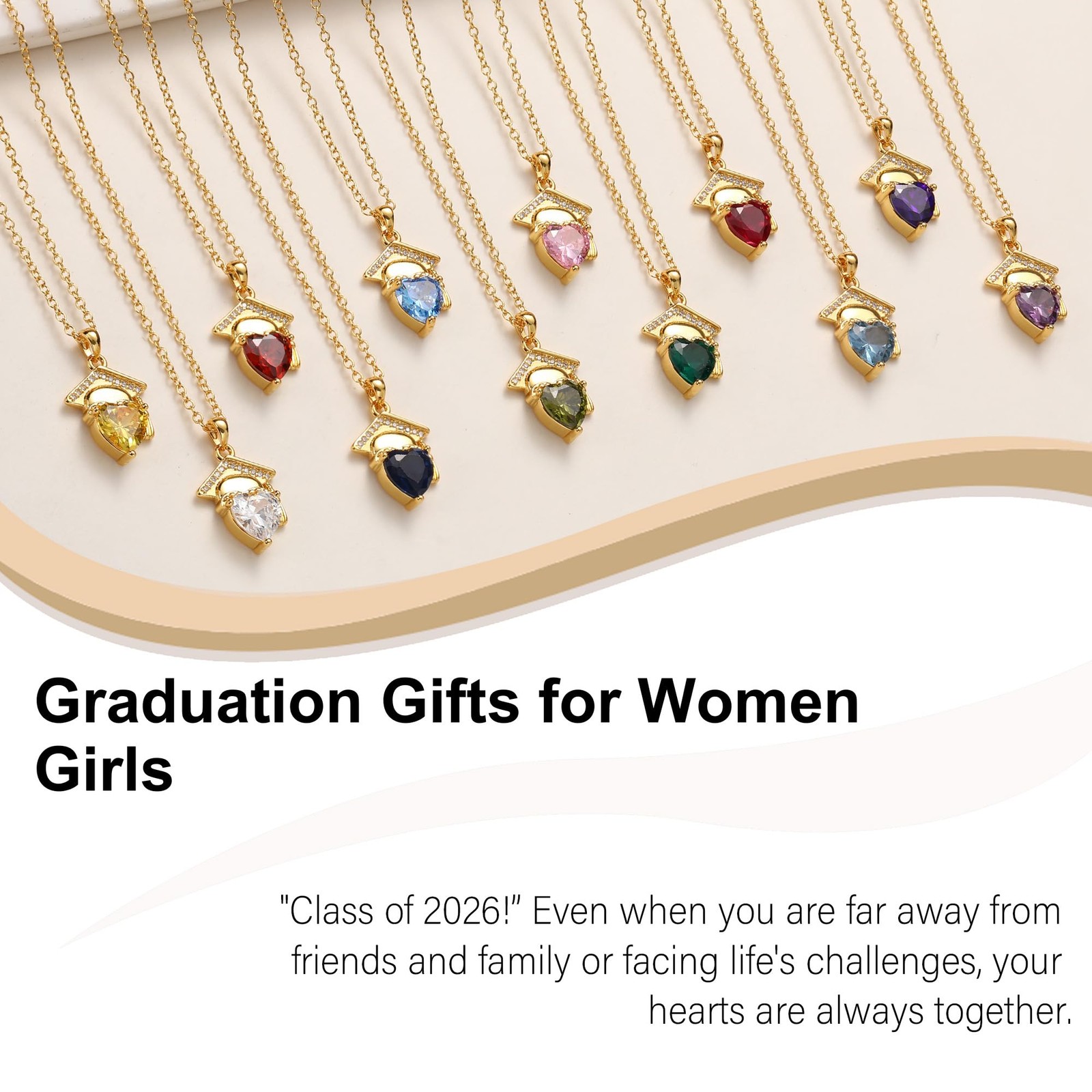 2026 Graduation Gift Birthstone Necklace Gold High School College Jewelry