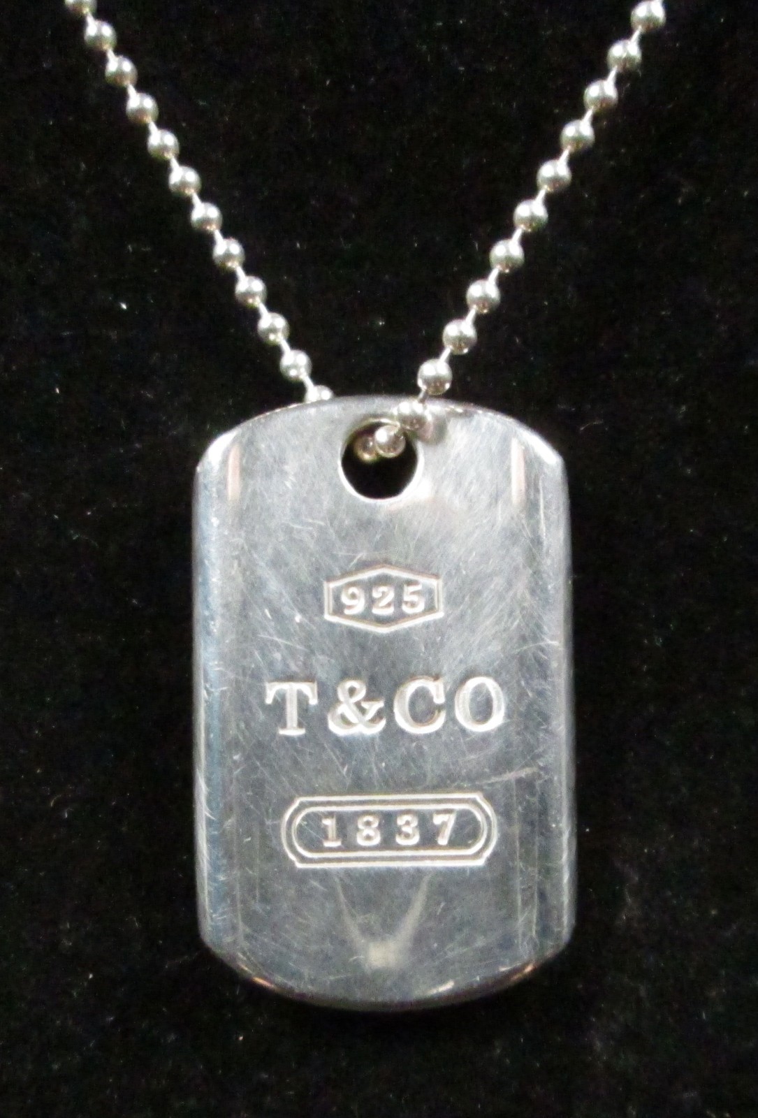 AUTHENTIC Tiffany & Co. ID Tag Pendant, 18 In Necklace & Pouch, RETIRED, 22.5 g