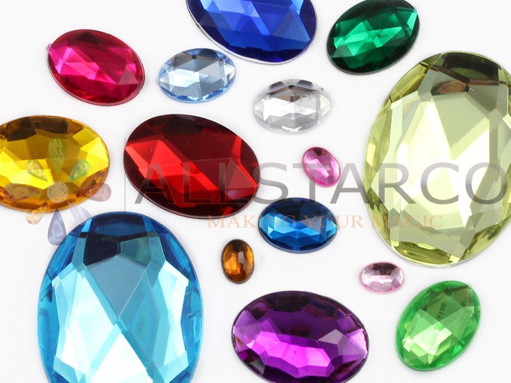 18x13mm Assorted Colors Flat Back Acrylic Oval Gems – 100 Pieces