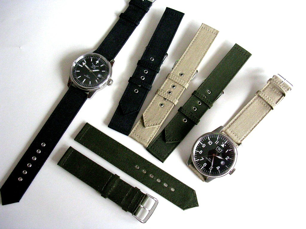16mm Black Canvas WWII 2pc Military watchband strap MoD nato IW SUISSE 18 20 usa
