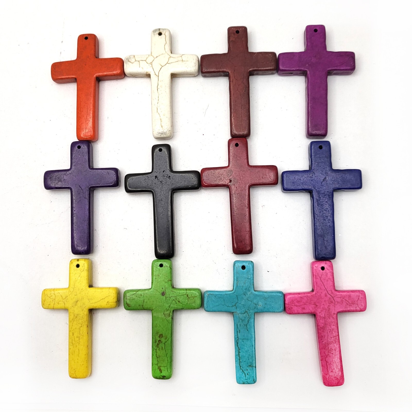 2.5″ Cross Pendant Howlite Turquoise Cross Decor Necklace Pink Blue White Orange