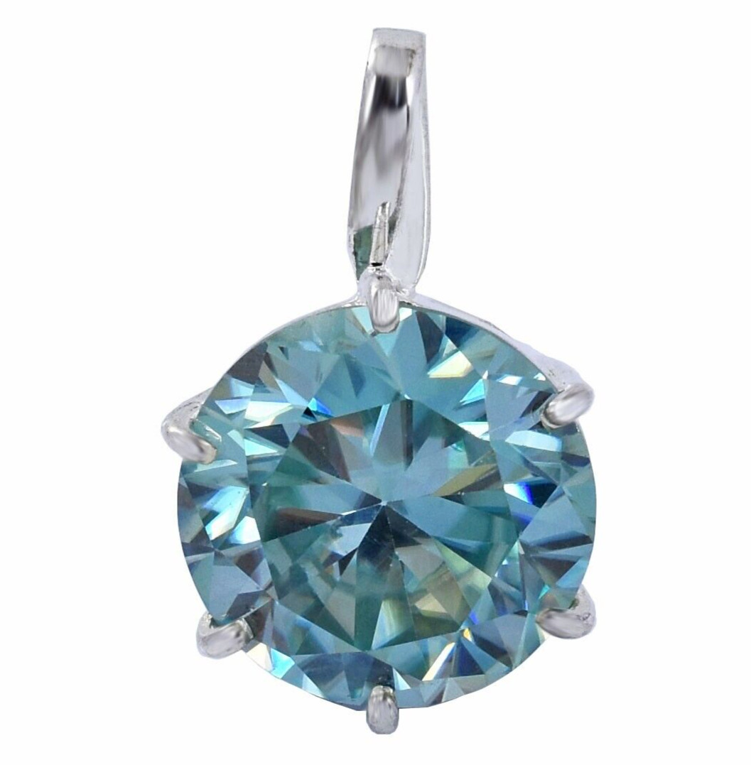 10 Ct Certified Treated Blue Diamond Solitaire Pendant In 925 Silver,Great Shine