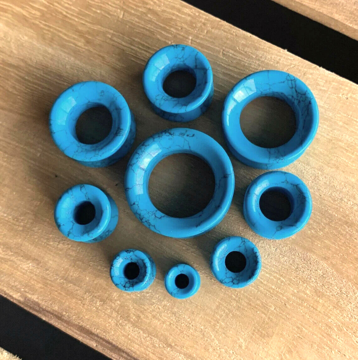 PAIR Synthetic Turquoise Stone Tunnels Double Flare Plugs Earlets Gauges