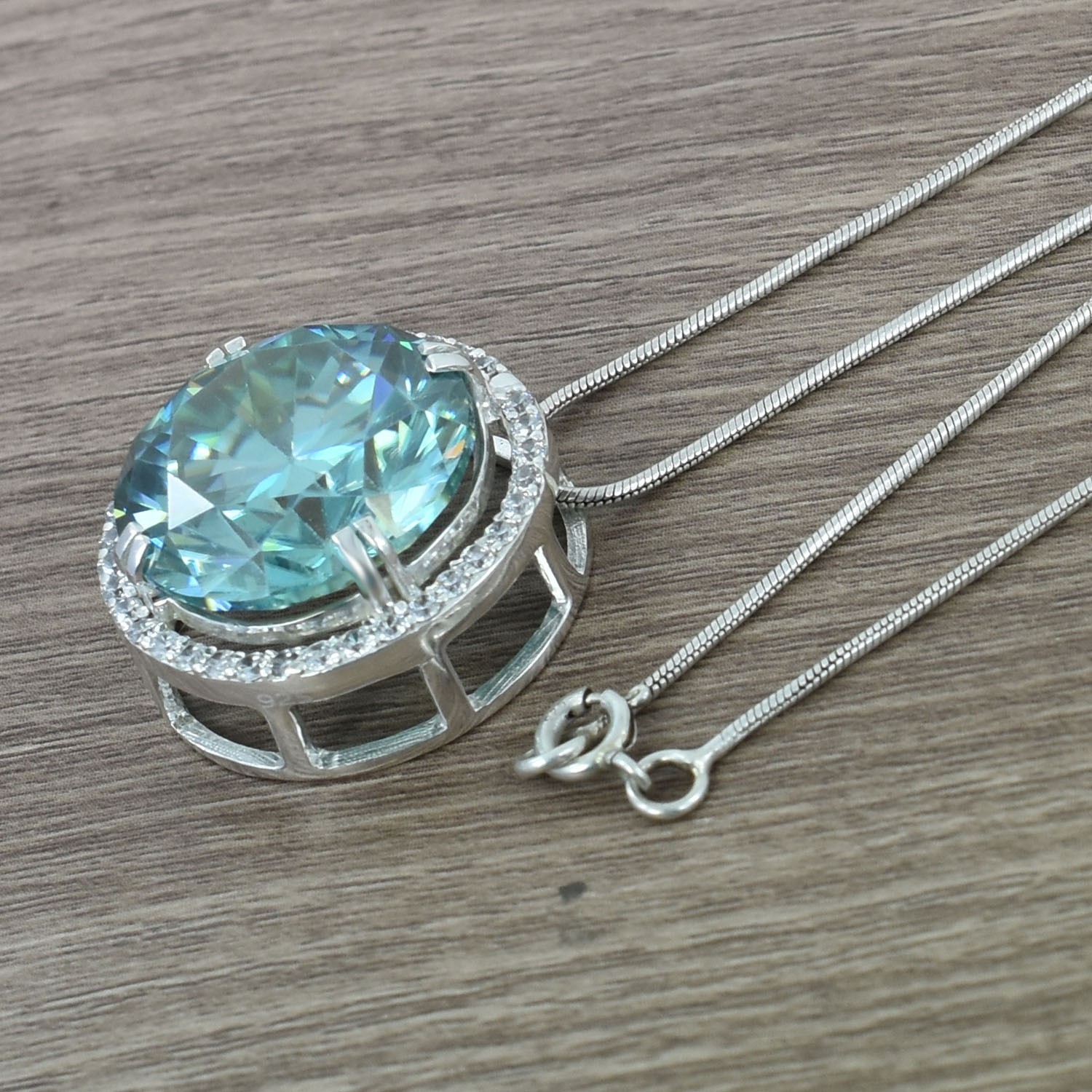 RARE 14.45 Ct Blue Diamond Solitaire Pendant, Amazing Shine, FREE Studs