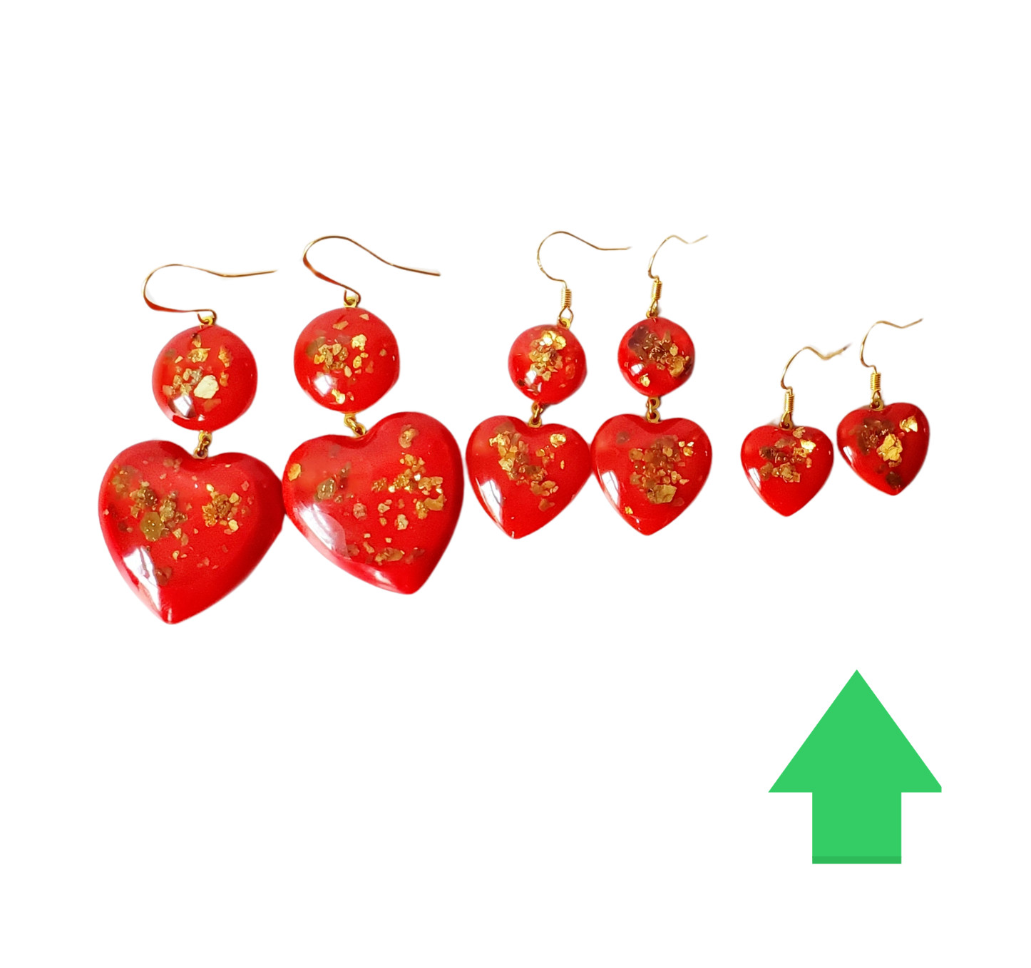Small Heart Dangle 22 KT Gold Leaf, Women Girl Children Earrings