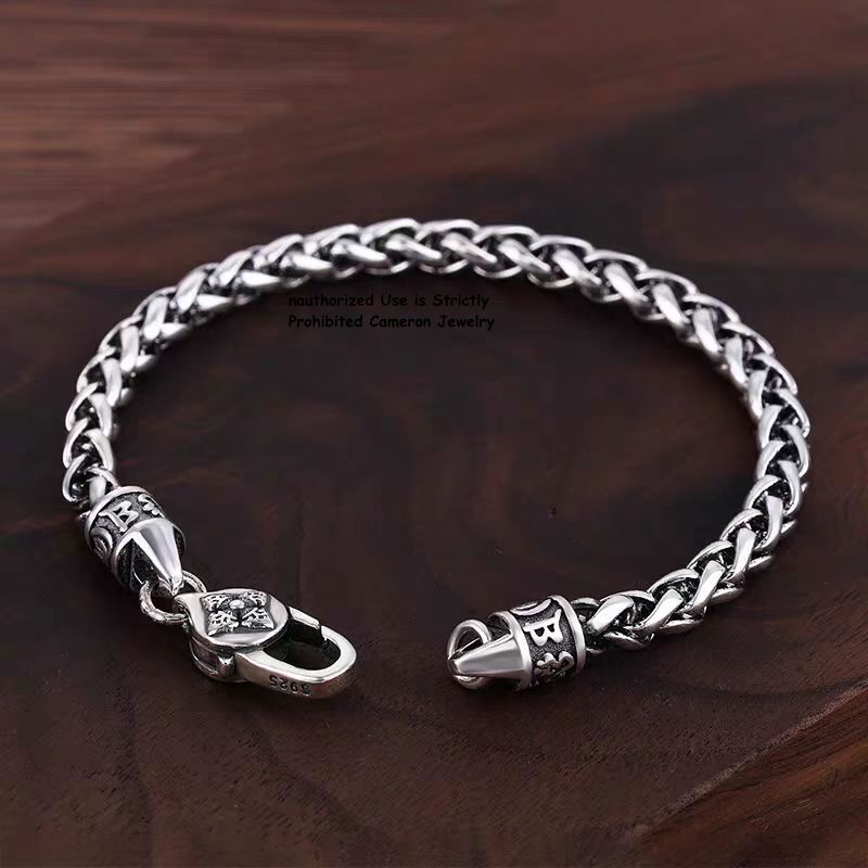 Pure S925 Sterling Silver Chain Unisex 5mm Cross Wheat Link Bracelet 7.1-8.3inch