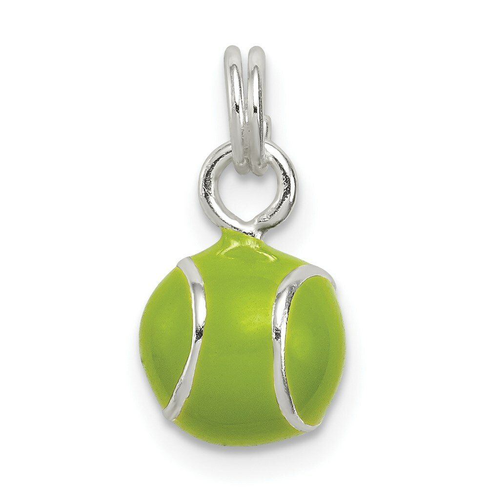 Sterling Silver 925 Green Enameled Tennis Ball Charm Pendant 0.59 Inch