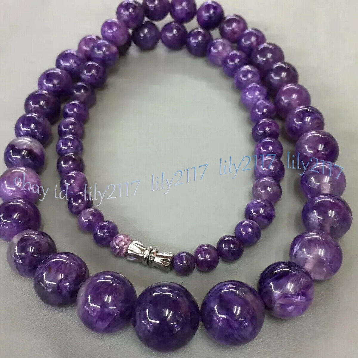6-14mm Genuine Natural Amethyst Round Gemstone Beads Necklaces 14-36 inches