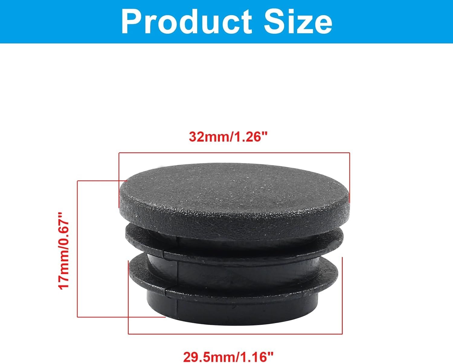 Bonsicoky 1-1/4 Inch 32mm Black Round Plastic Hole Plugs 4 Pack