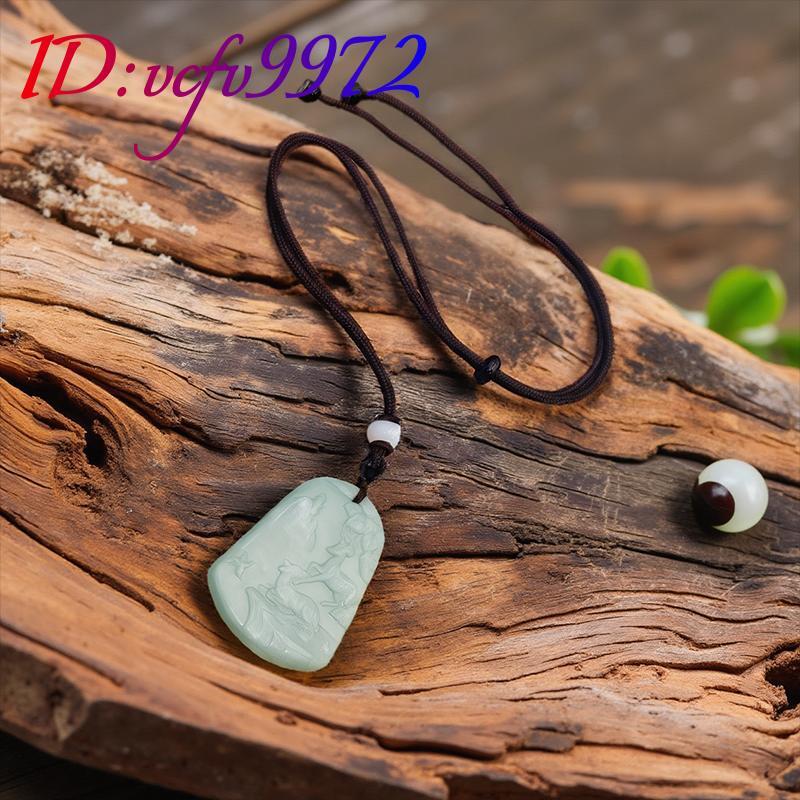 Green Real Jade Deer Pendant Necklace Natural Jewelry Carved Amulet