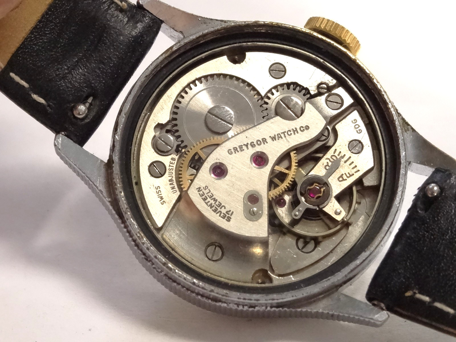 1950s Greygor Calendar 30mm 17J FHF28 Arrow Date Pointer Watch Stepped Case Runs