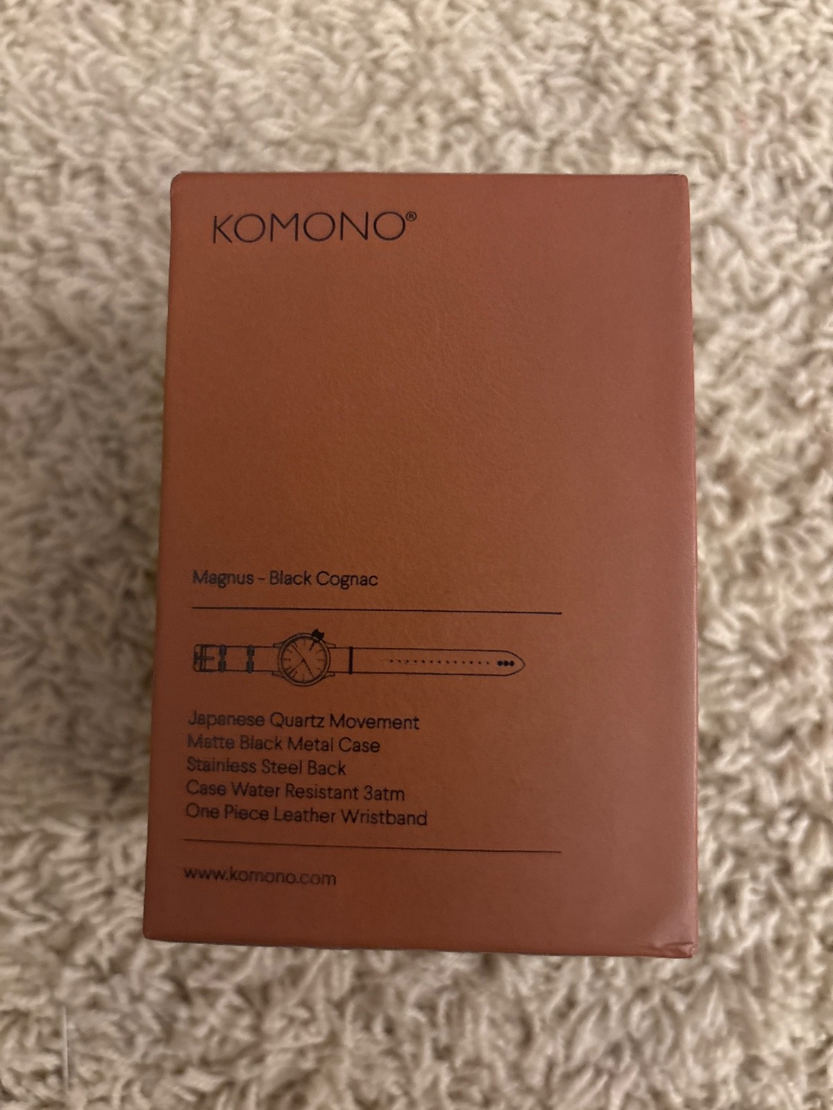 Komono The Magnus Mens Watch 46MM Black Dial 9.5″ Cognac Leather Band