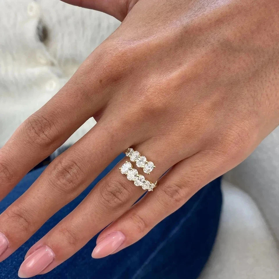 Beautiful Oval Cut Lab Created Diamond 14K Yellow Gold FN Engagement Band Ring