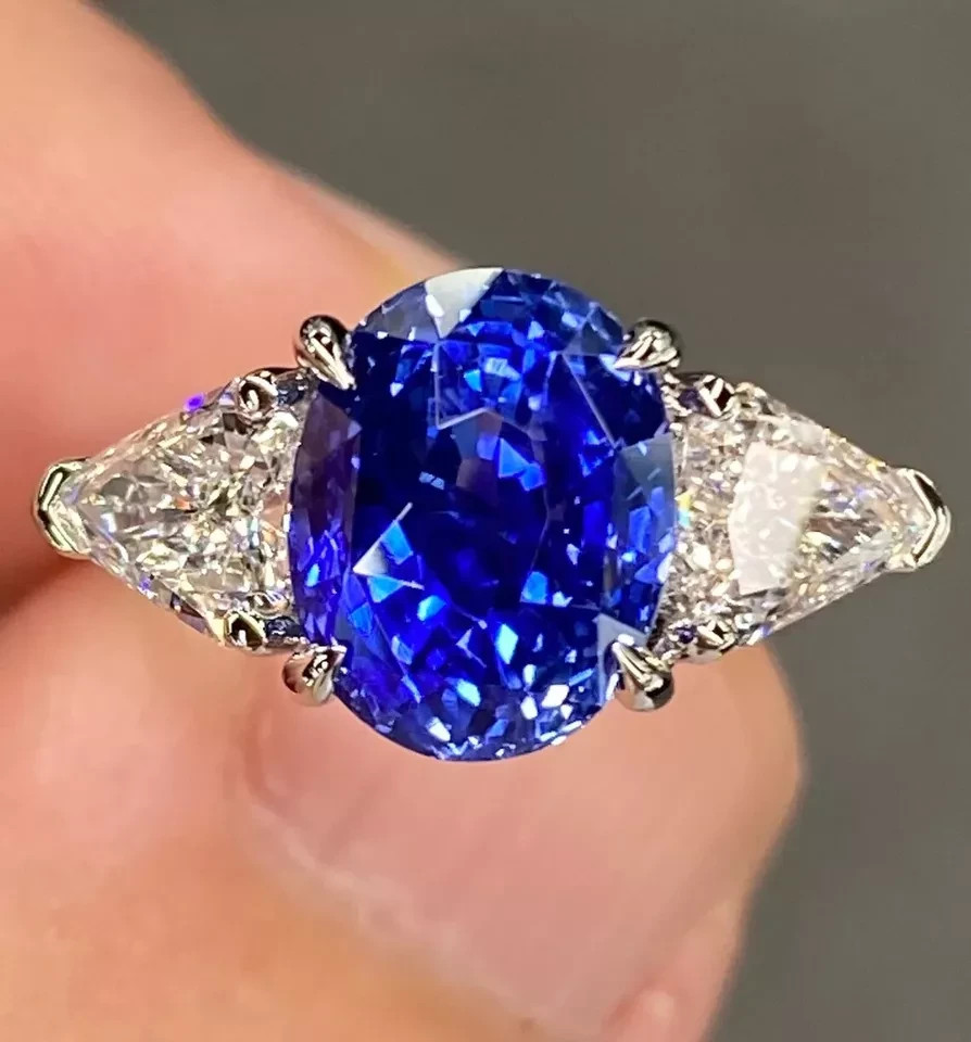 RARE 5.00 Ct Certified Oval Shape Natural Blue Diamond Ring White Gold Finish