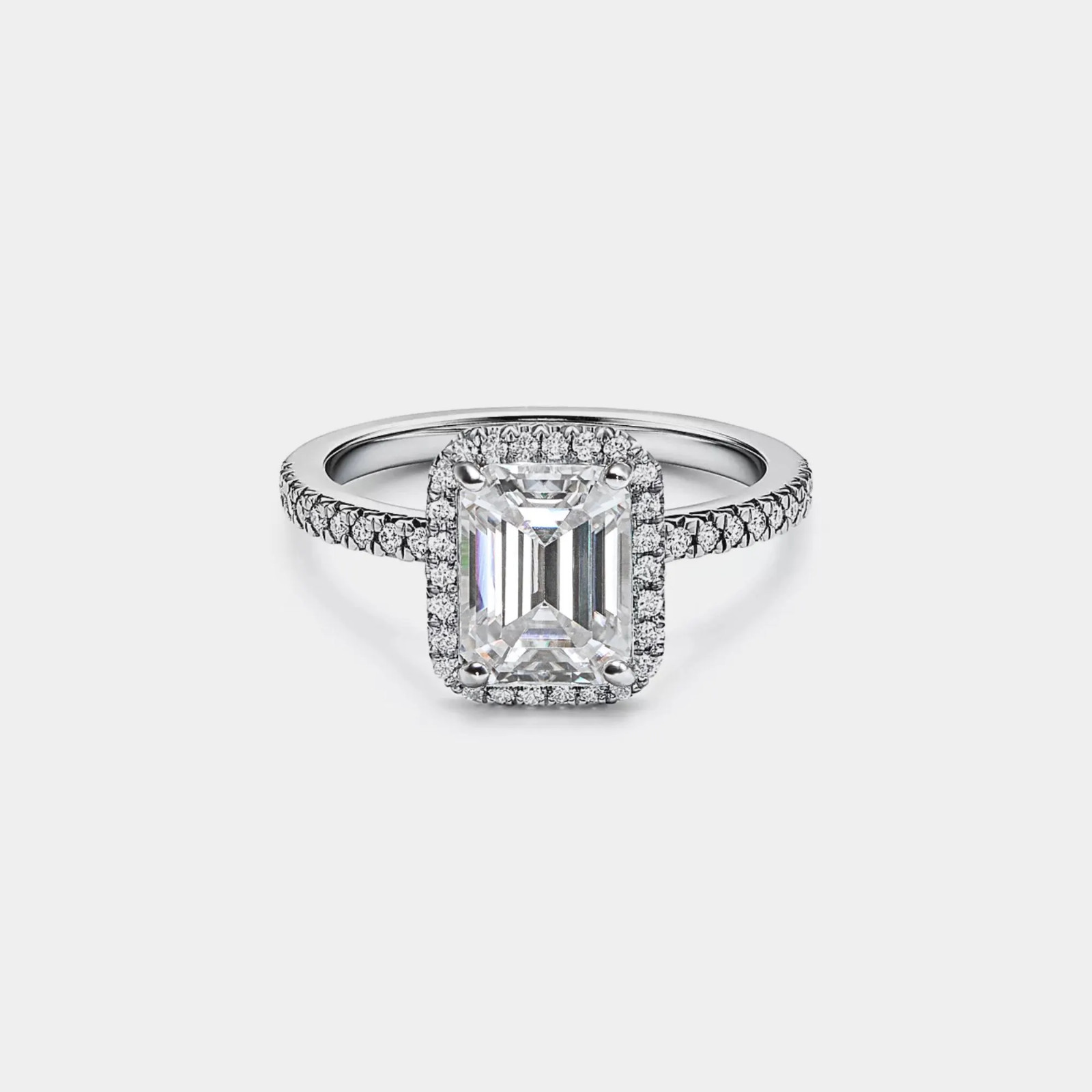 Princess Emerald Moissanite Engagement Ring in 925 Sterling Silver
