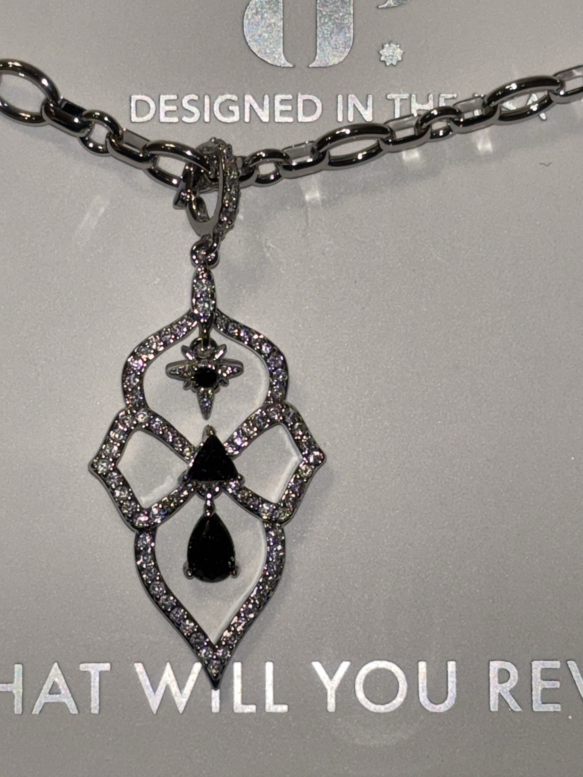 Bomb Party Obsidia “Stardust Falls” Rhodium Plated Onyx Sandstone