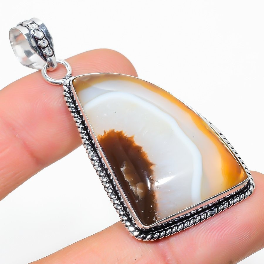 Natural Crazy Lace Agate Gemstone 925 Sterling Silver Pendant 2.40″ q740