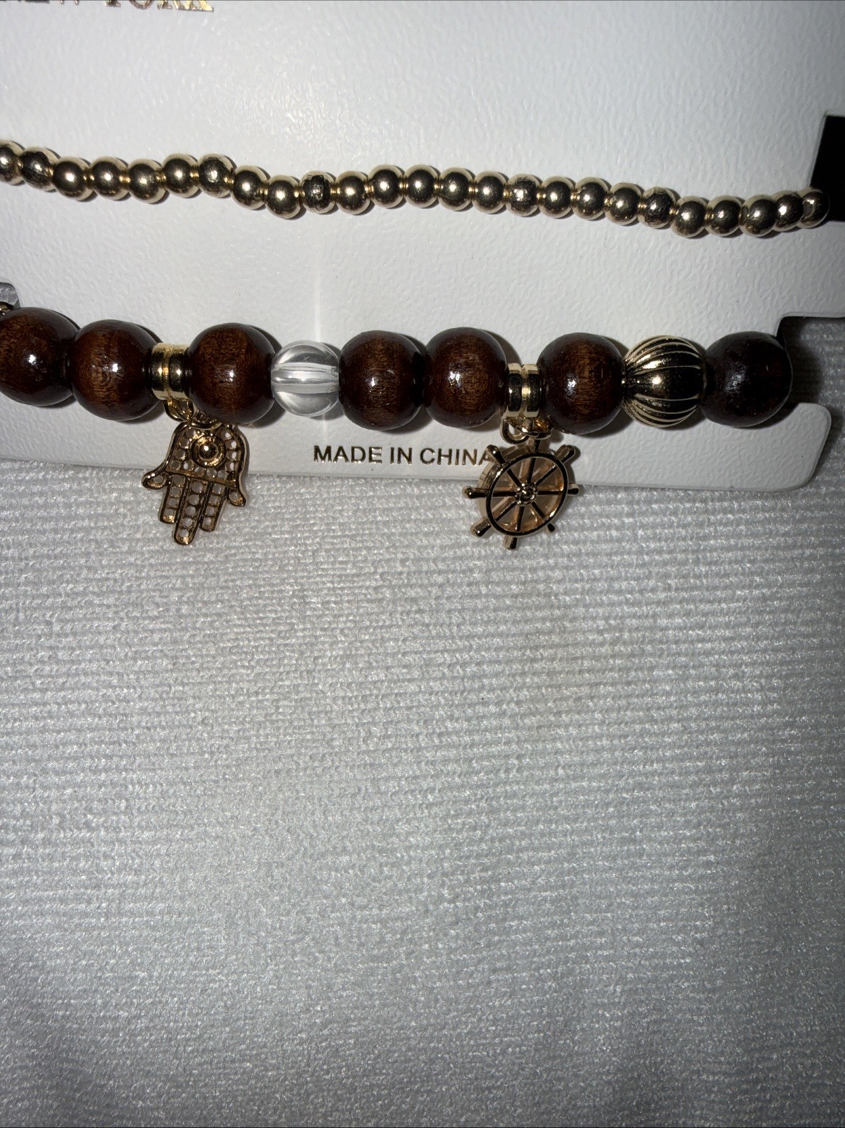 Dark Brown Wood Beaded Charm Stretch Bracelet By Linda