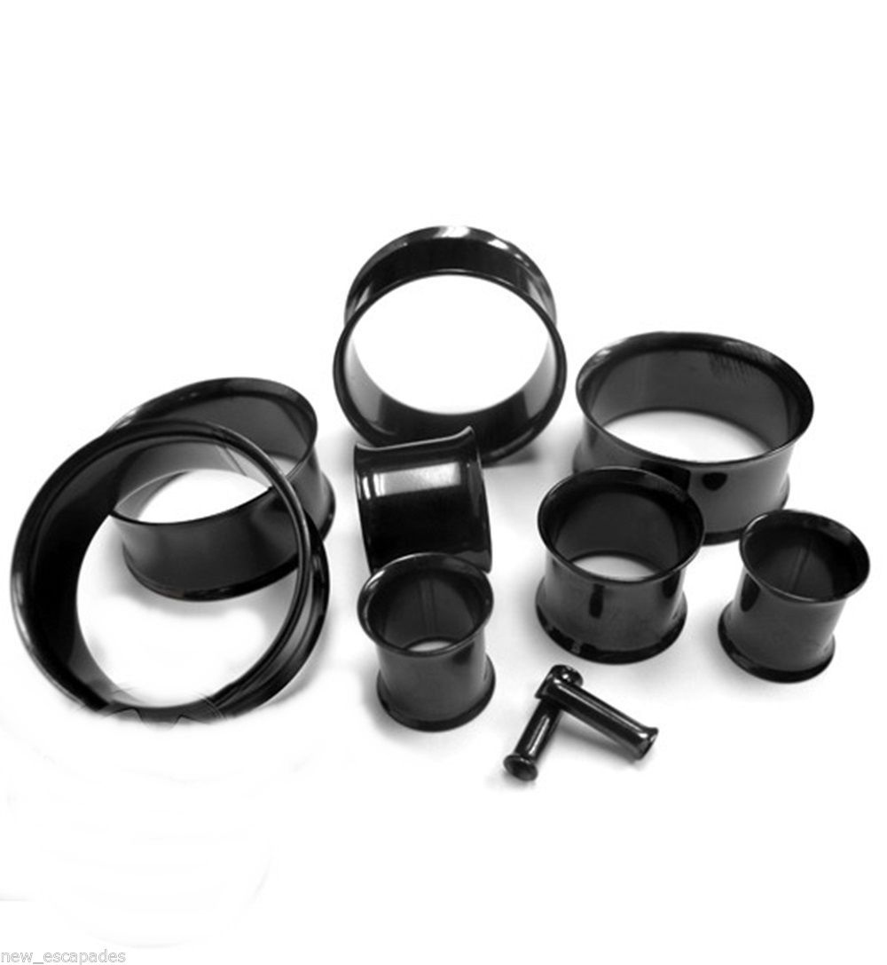 PAIR-Black Titanium IP Double Flare Ear Tunnels 04mm/6 Gauge Body Jewelry