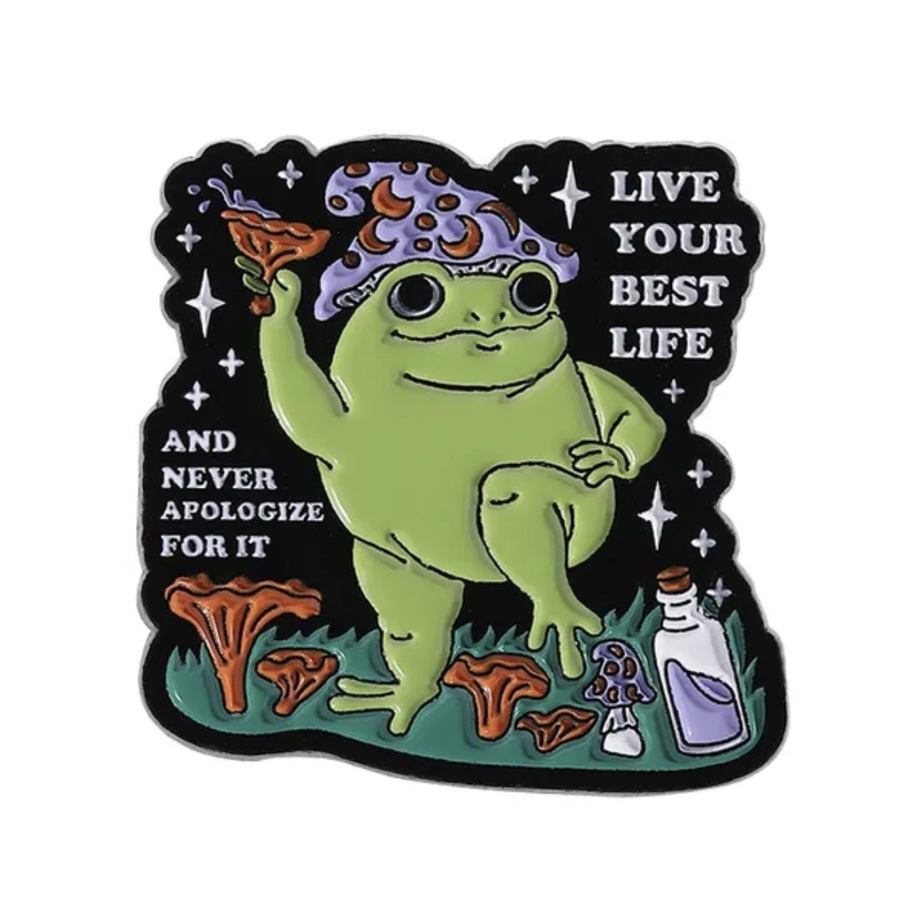 Frog Wisdom Enamel Pin Set – Best Life, Slow Down, Don’t Be Stressin – 1 Or Set