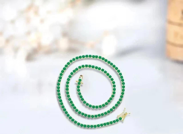 22.95 Ct Round Cut Lab Created Gree Emerald Charm Necklace 14K White Gold Plated