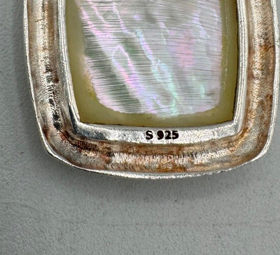 Mother of Pearl Rectangle 925 Sterling Silver Pendant 1.25” By 1”