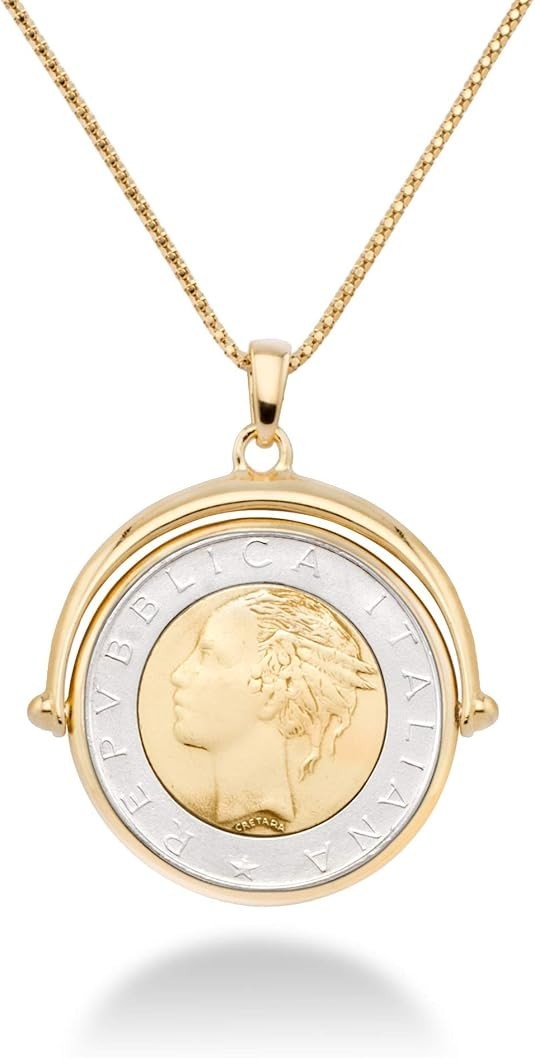 Italian 18K Gold Plated 925 Sterling Silver Genuine 500-Lira Reversible Flip Coi