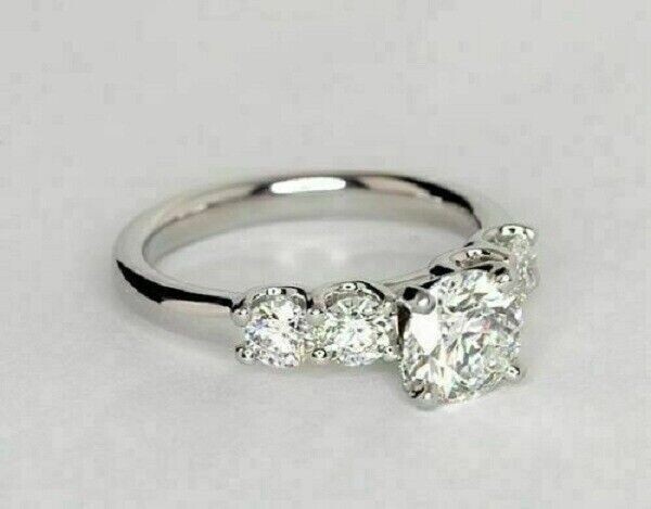 2.30Ct Lab Created Diamond Five-Stone Engagement Ring 14K White Gold Finish
