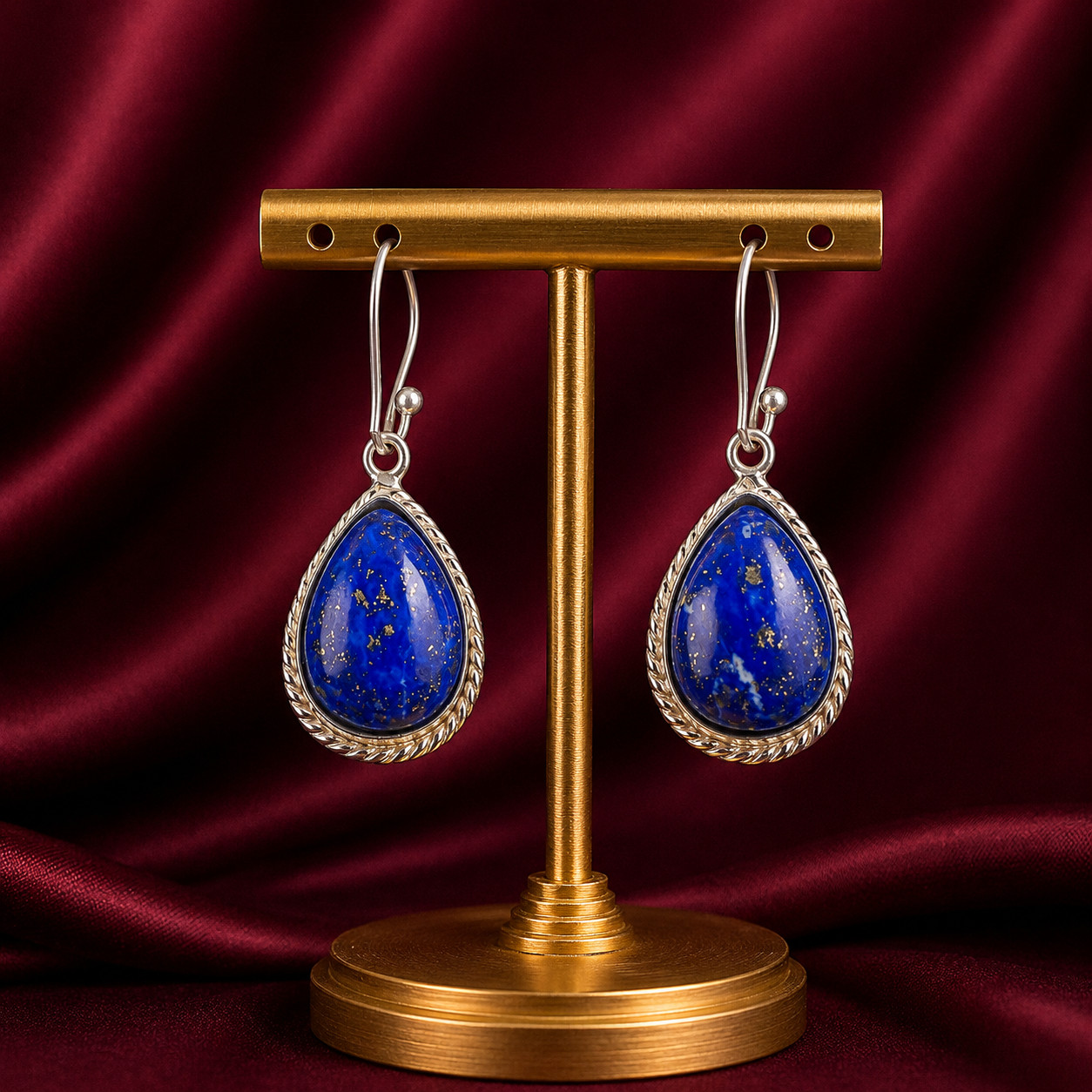Natural Lapis Lazuli Gemstone 925 Stamped Silver Hook Earring 1.40″ Wedding Gift