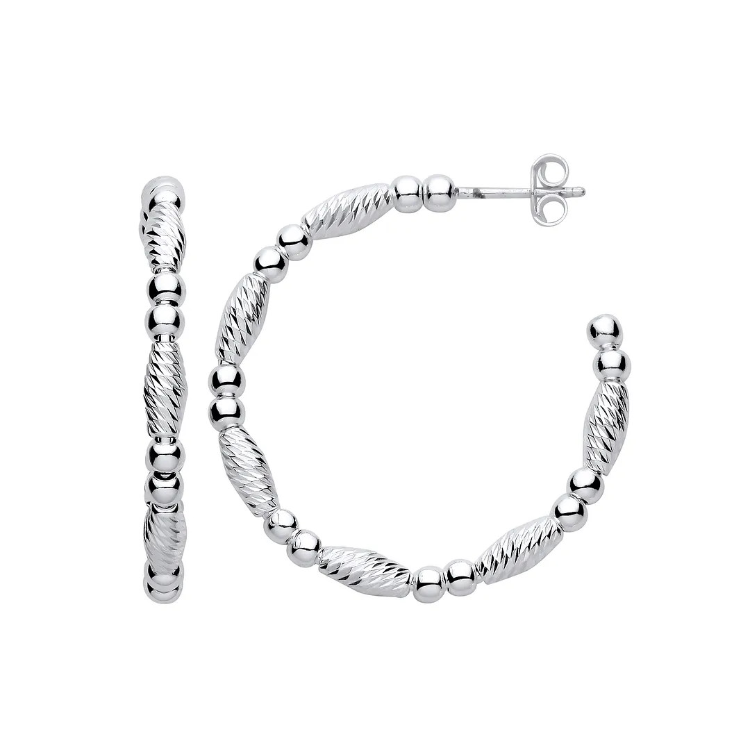 Hoop Earrings Sterling Silver Beads and Twist Medium Womens Jewellery