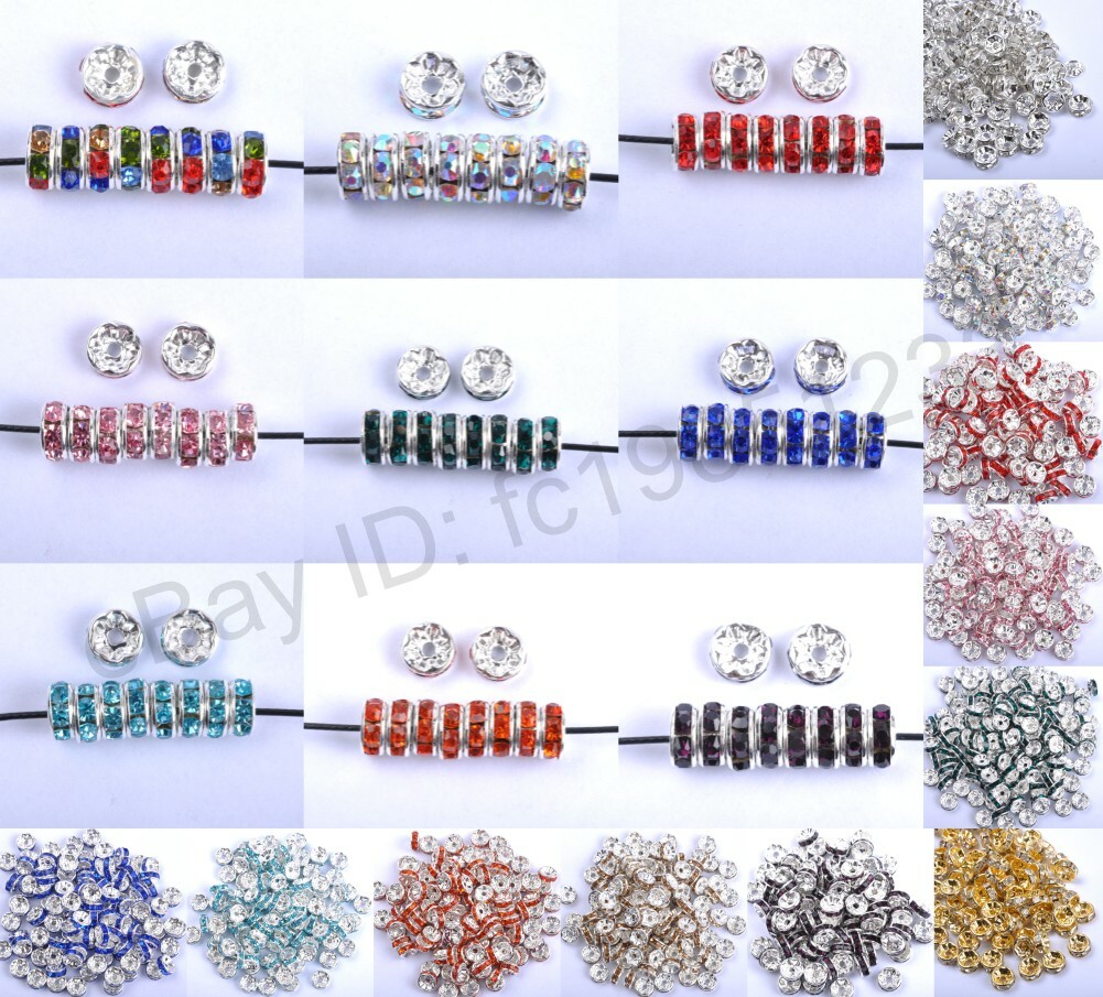 100Pcs Czech Crystal Rhinestone Silver Rondelle Spacer Bead 4MM 5MM 6MM 8MM 10MM