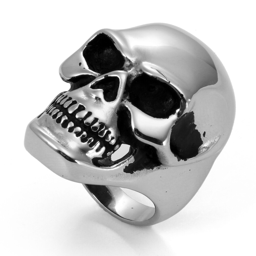 Heavy Gothic Skull Biker Stainless Steel Men’s Ring High Polish Halloween Gift