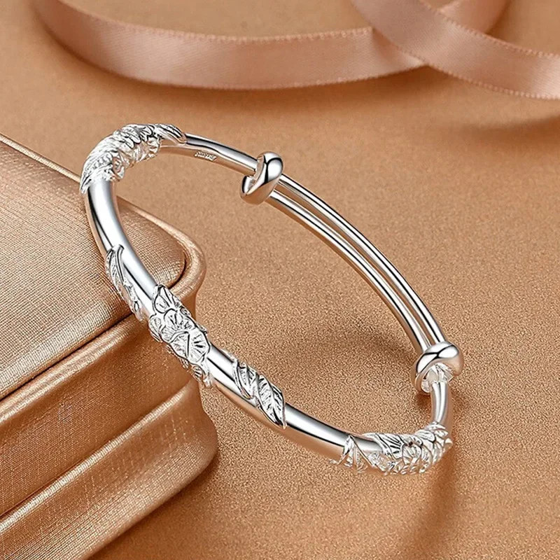925 Sterling Silver Flower Bracelet Women Adjustable Luxury Party Jewelry