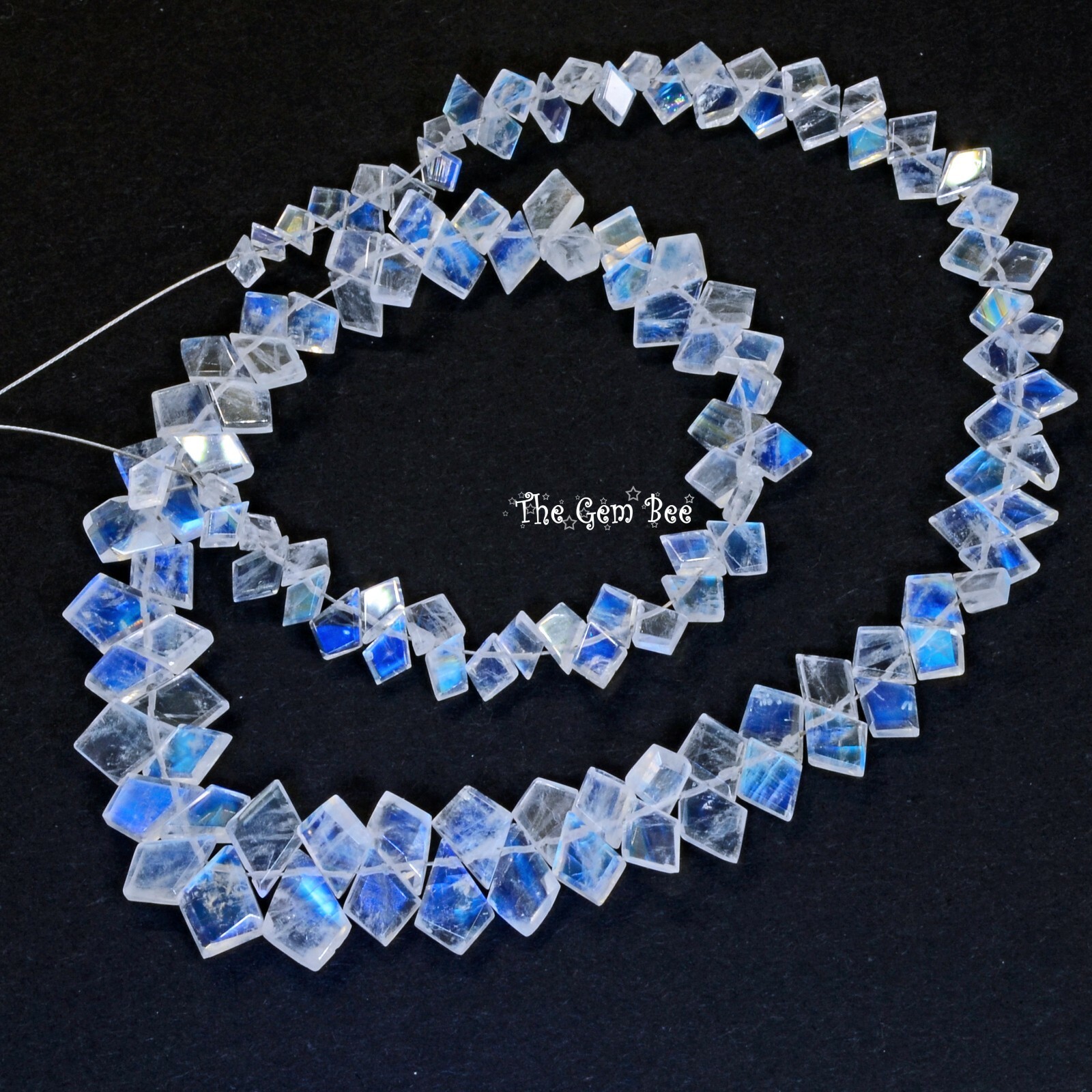 101.5CT Rainbow Moonstone Fancy Faceted Slice Kite Briolette Bead 14 inch Strand
