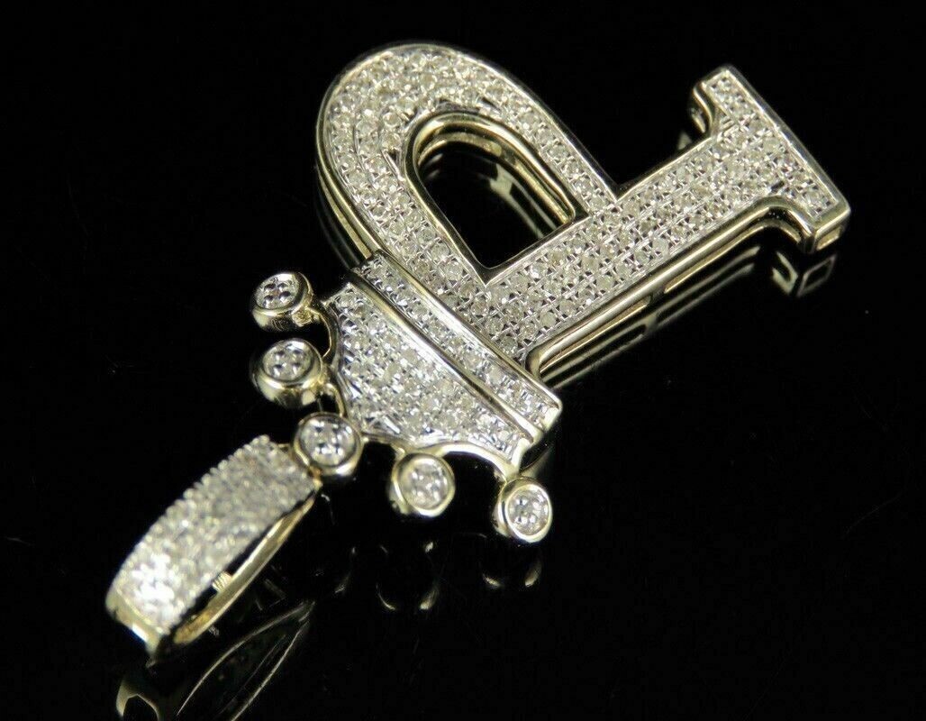 Initial Letter Crown P Pendant 2Ct Simulated Diamond 14K Yellow Gold Plated