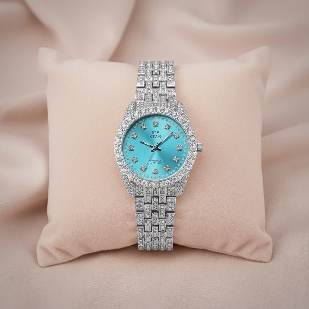 32mm Iced Out Women’s Diamond Dial Watch – Stylish & Elegant Timepiece