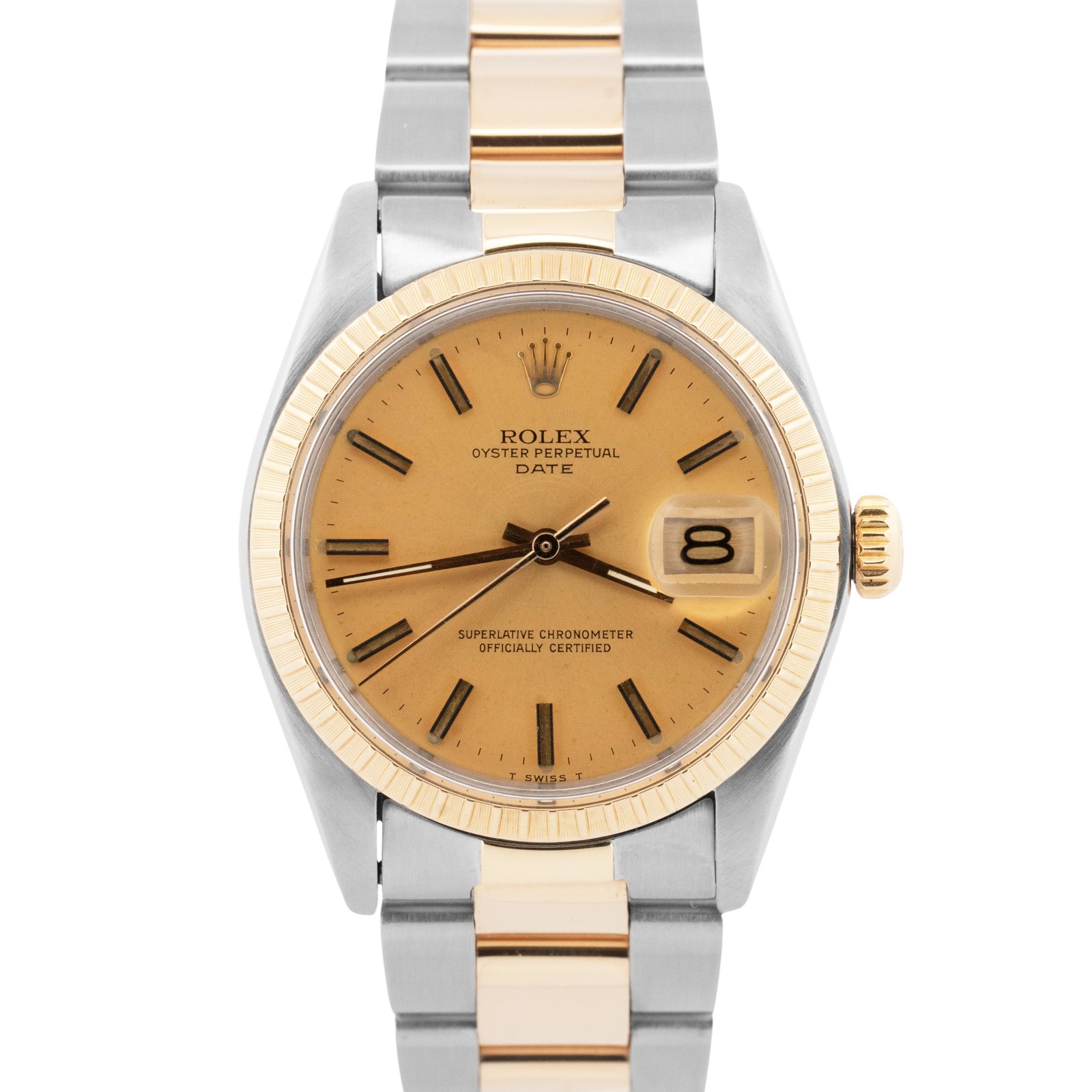 Rolex Oyster Perpetual Date CHAMPAGNE Two-Tone Yellow Gold 34mm 1505 Watch
