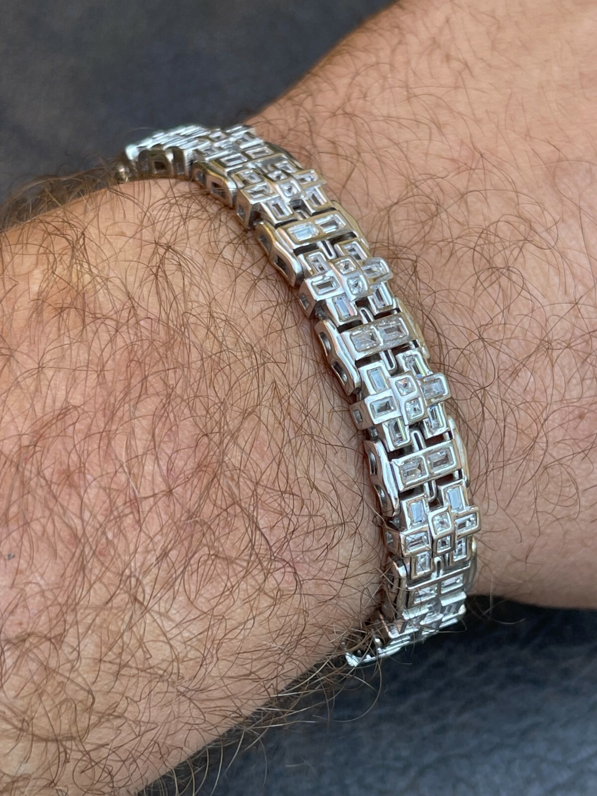 Mens Custom Link Bracelet Real 925 Sterling Silver Iced Baguette CZ Hip Hop