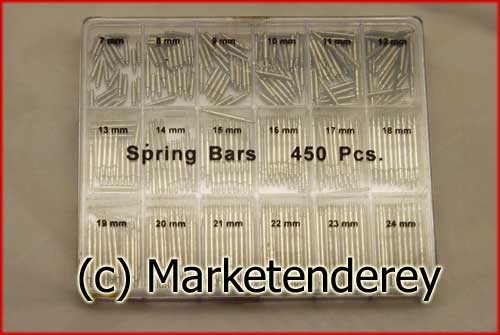 SPRING BARS, 450 Pieces in Sorting Box, Brand New!