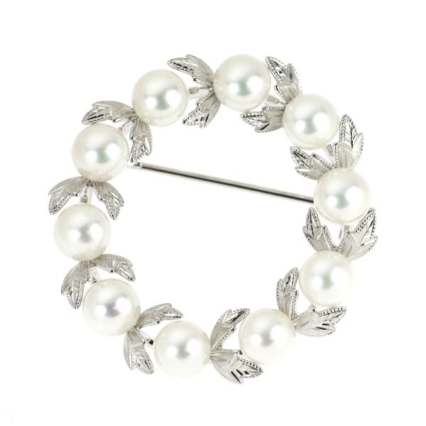 Mikimoto K18WG Akoya pearl brooch diameter approx. 5.8 mm – Auth free shipping f