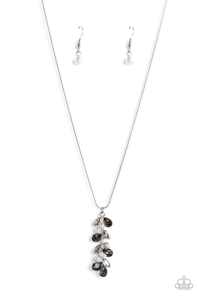 Paparazzi Silver Tone Black & Silver Teardrop Crystal Pendant Necklace