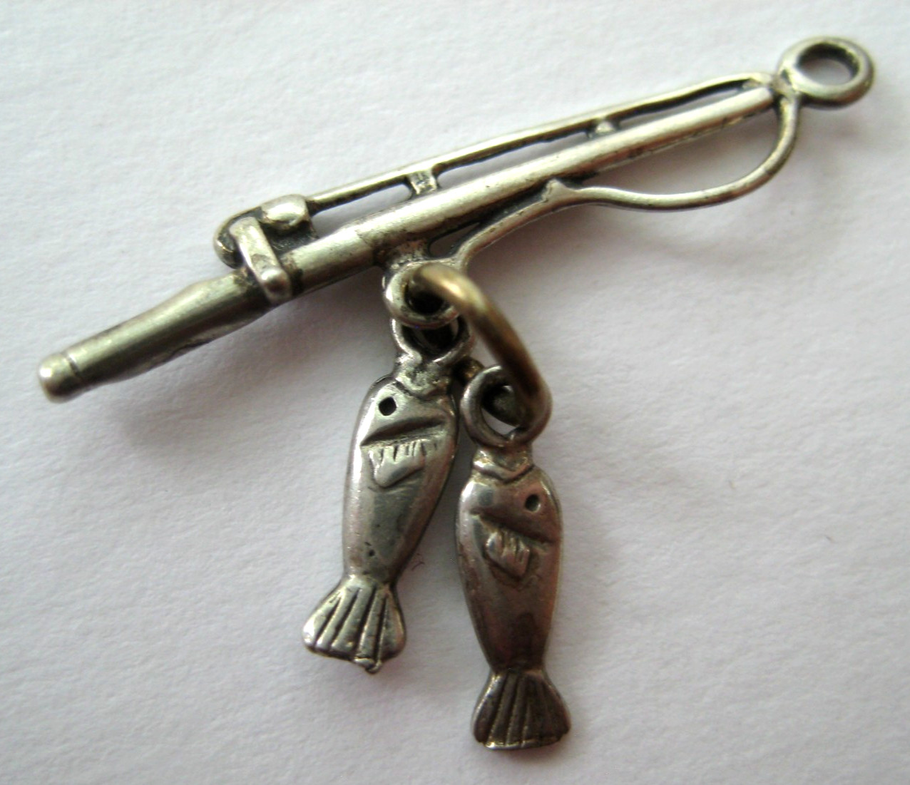 VINTAGE Sterling FISHING POLE & FISH Charm Silver Bracelet Charm