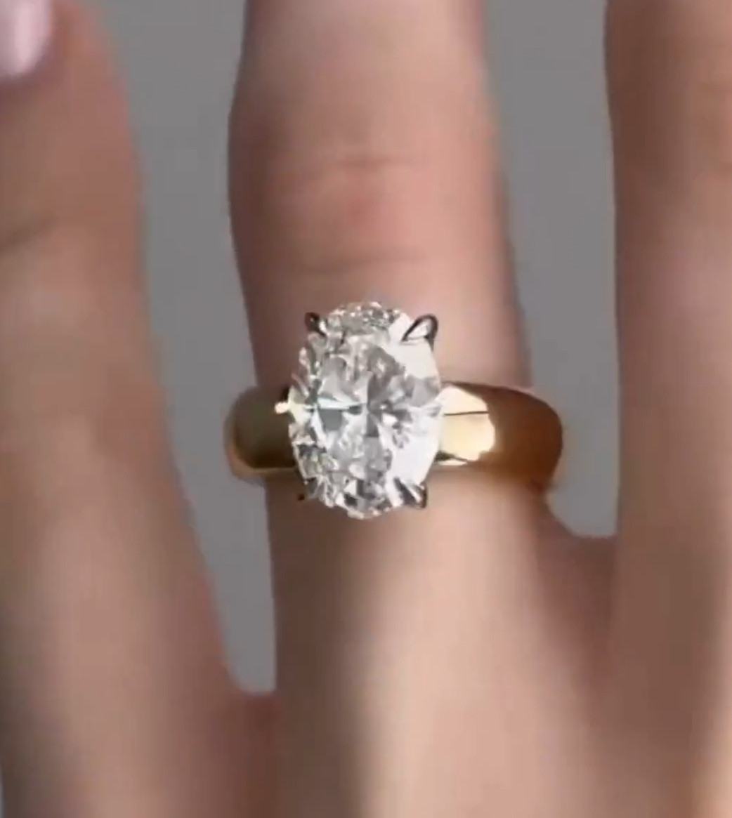 Two-Tone 2.5Ct Oval Moissanite Solitaire Wide Band Engagement Ring 14k Gold Over