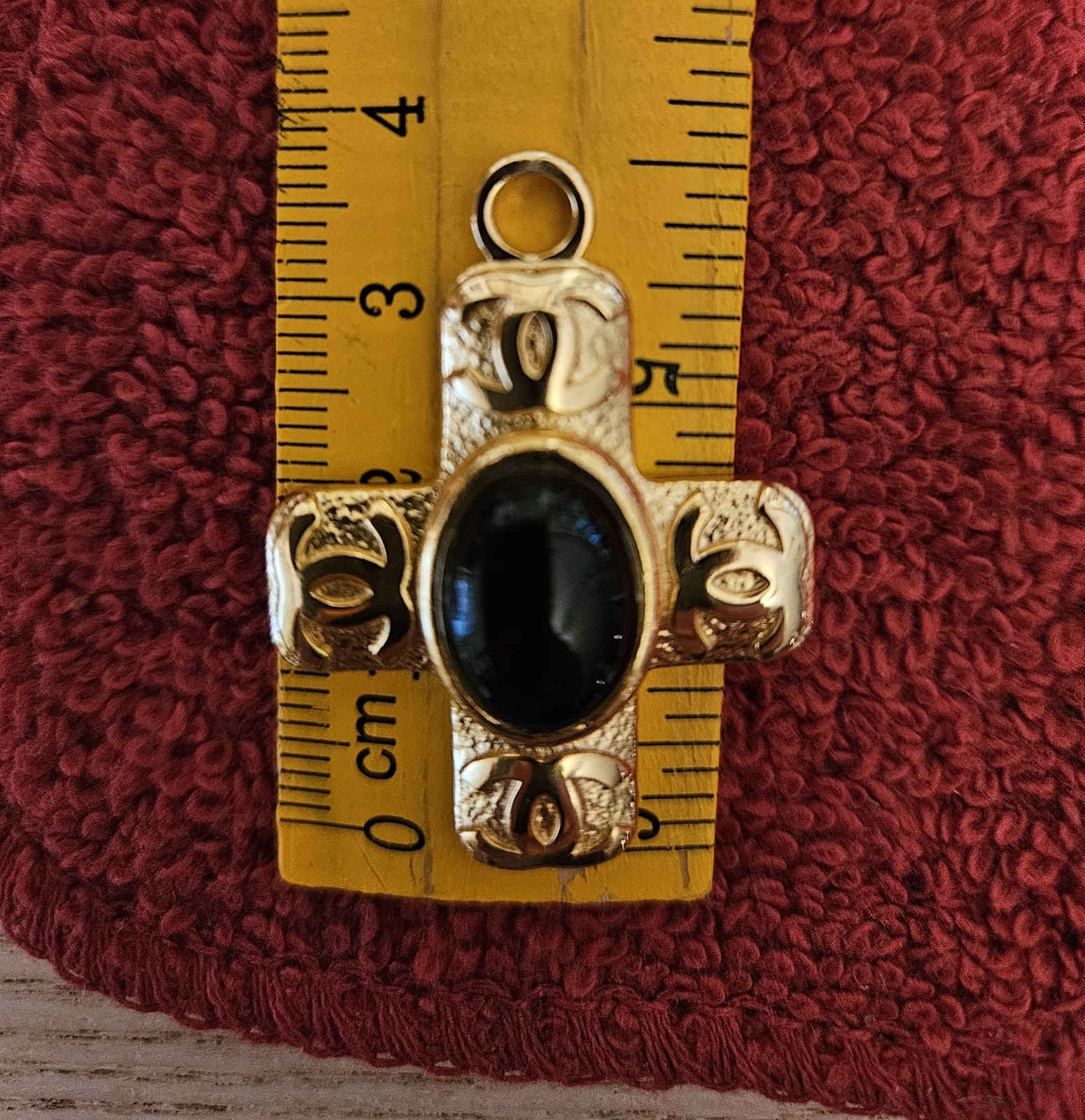Stamped Faux Onyx Cross Pendant French Design Charm
