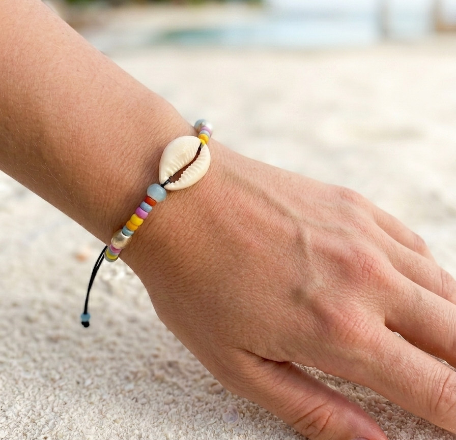 Handmade Cowrie Shell Boho Bracelet adjust Colorful Seed Bead Beach Jewelry Gift