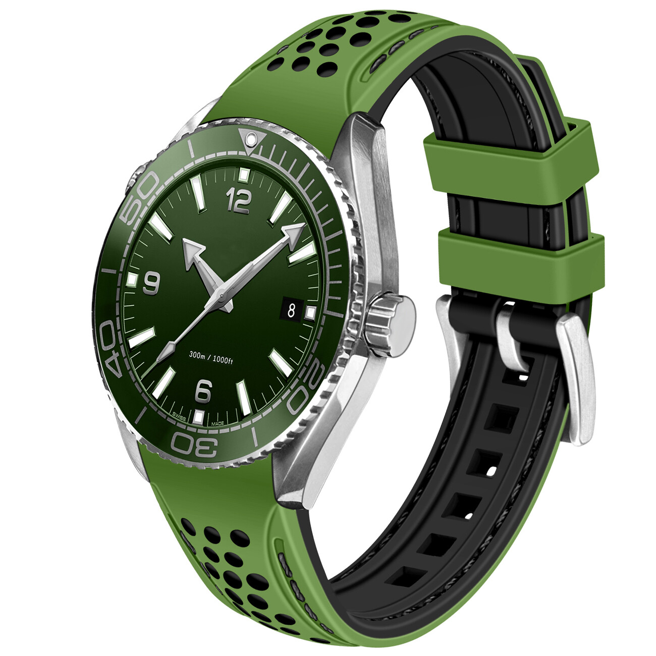 NEW 20 22mm Durable Rally Racing Two Tone Curved Ends Rubber Silicone Watch Band