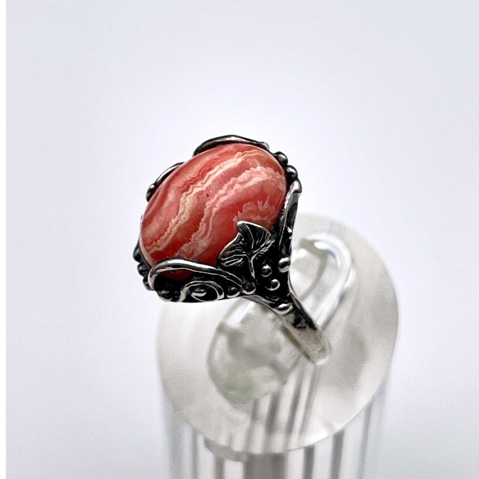 Vintage Pink Rhodochrosite Floral Ring Dainty Feminine Jewelry