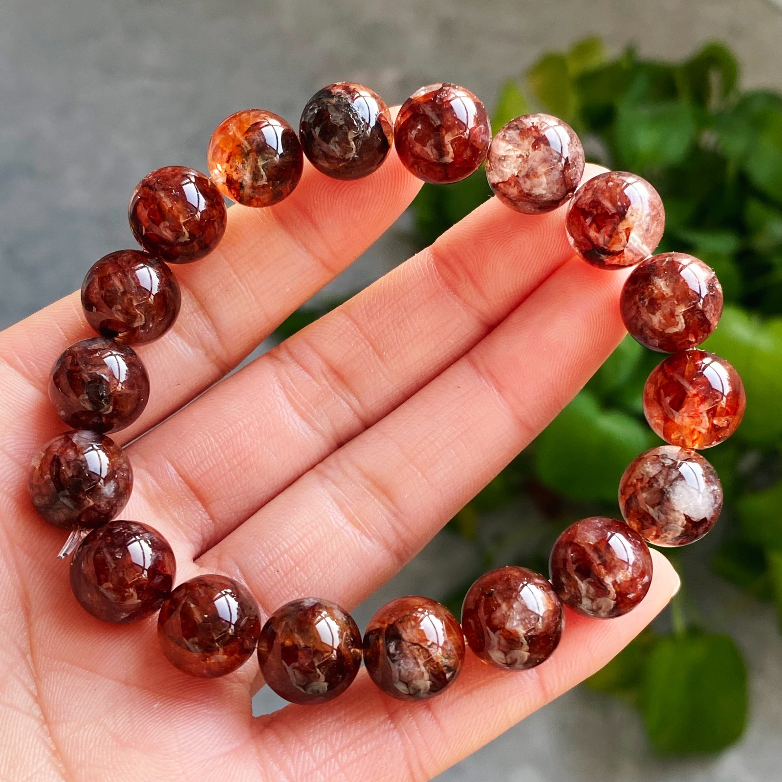 11.7mm Natural Red Multi-inclusions Phantom Quartz Crystal Beads Bracelet 2724